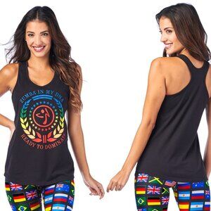 Zumba fitness “ZUMBA is My DNA” graphic Tank top loose fit women’s Medium Nwt